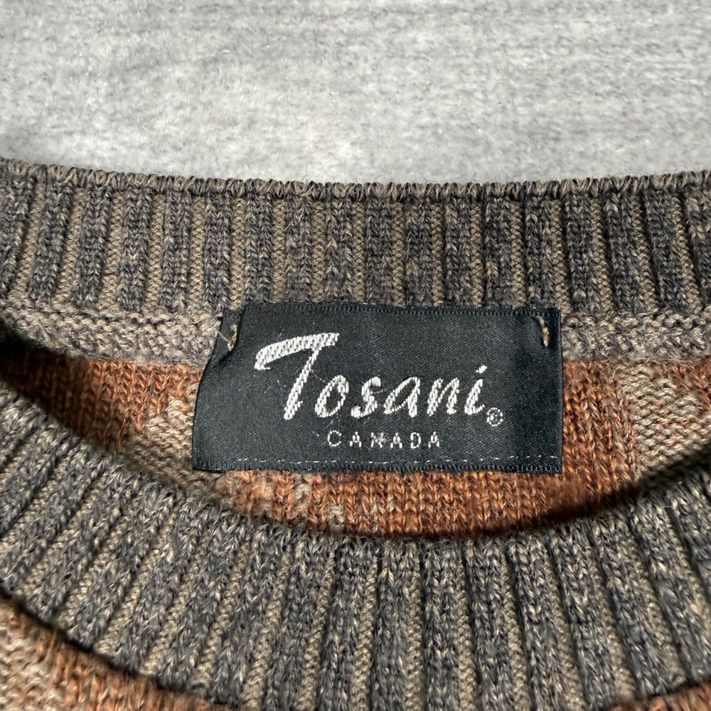 Tosani Sweater Mens Medium Brown Geometric Vintage 90s 3D Knit Grandpa Preppy - Picture 2 of 9